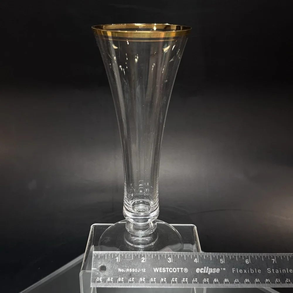 Vintage Mikasa Austria Jamestown Gold Rim Crystal Flower Bud Vase w‎ Box T2703